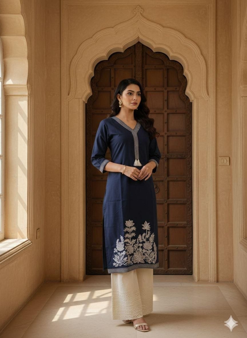 Moroccan Mosaic Hand-Block Print Cotton Kurta & Tapered Pant Set