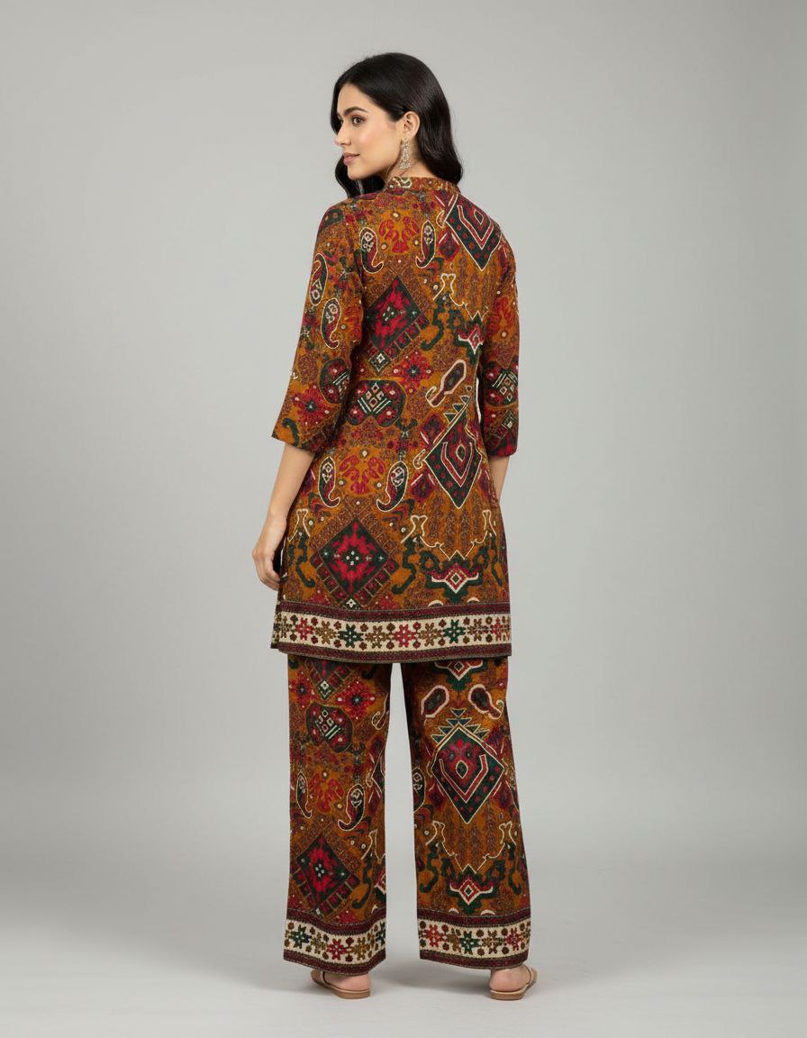 Earthy Mustard Geometric Ethnic Co-ord Set
