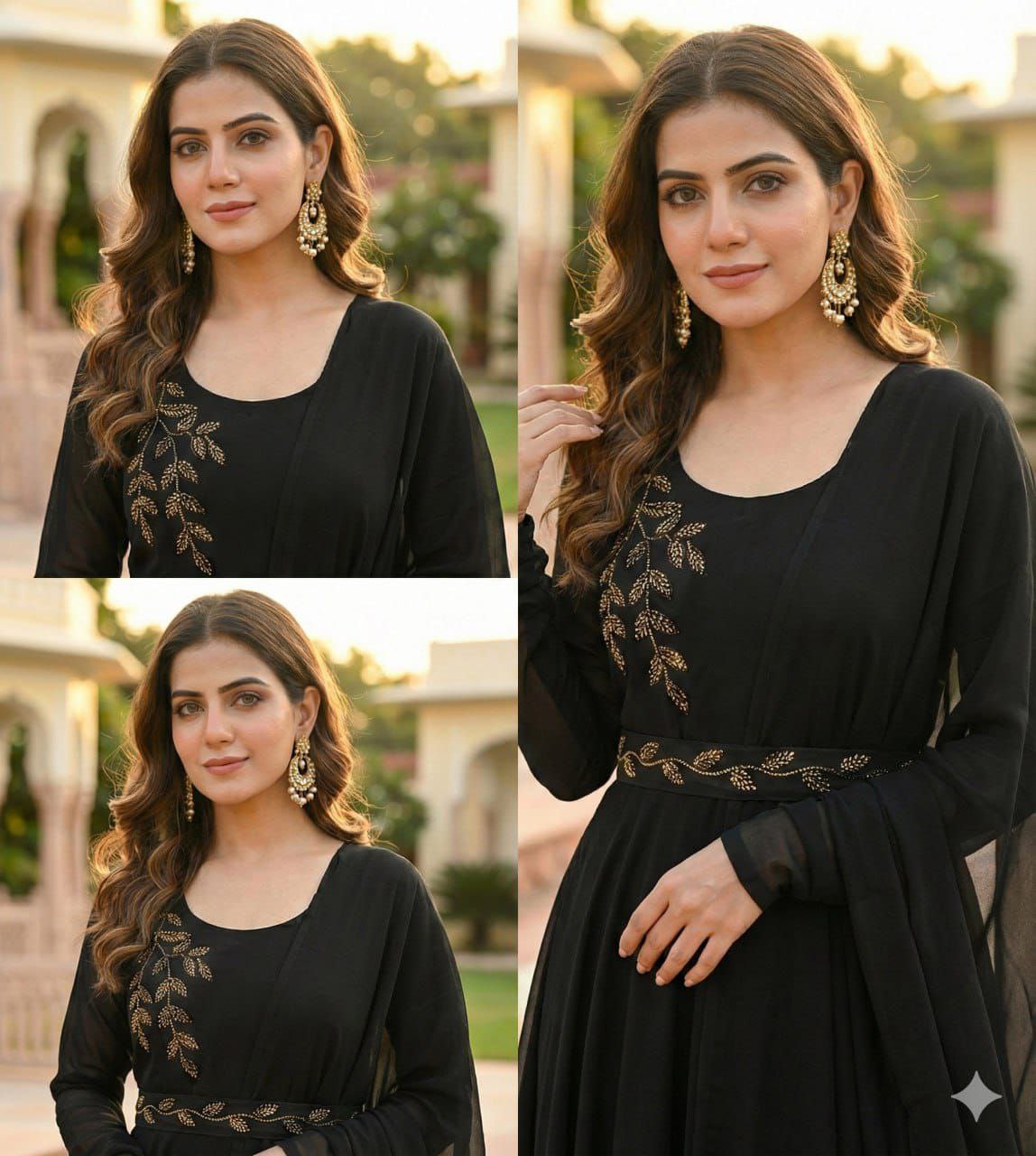 Elegant Black Embroidered Anarkali Suit with Statement Waist Belt