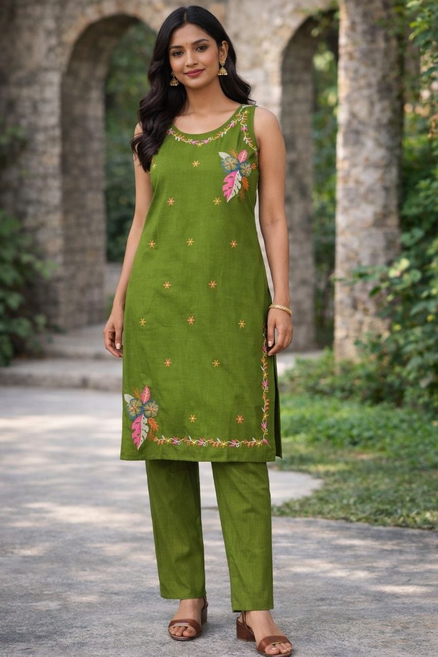 Desert Mirage Hand-Block Geometric Cotton Kurta & Tapered Pant Set