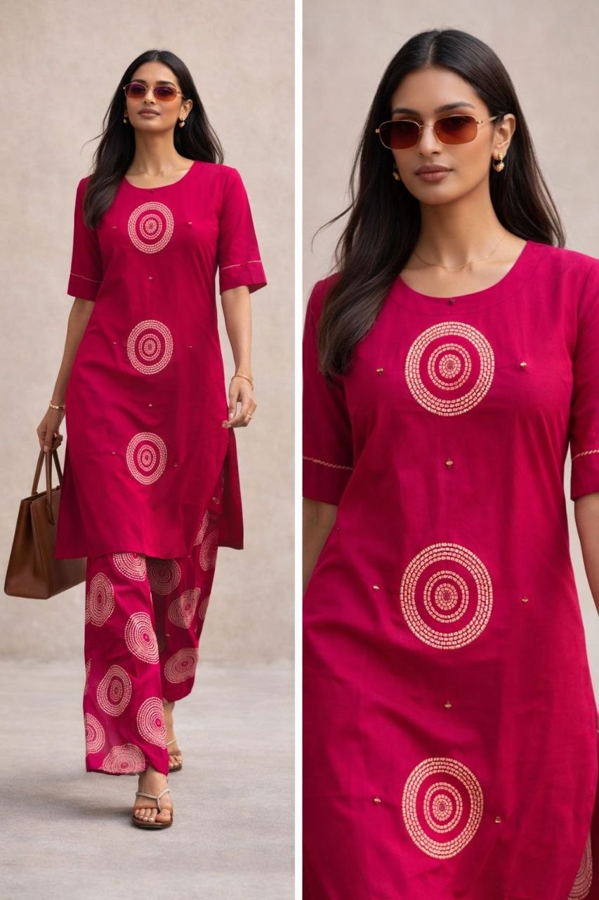 Berry Radiance: Hand-Embroidered Mandala Co-ord Set