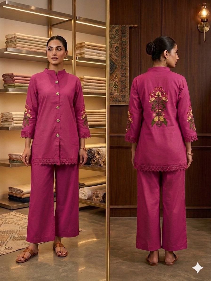 Geometric Fusion Hand-Block Print Cotton Kurta & Tapered Pant Set