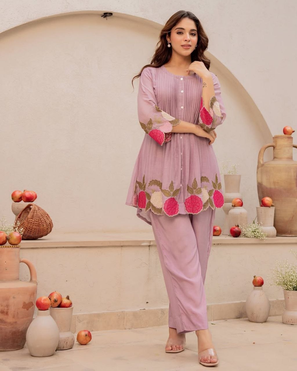 Swanari Fashion Lavender Bloom Appliqué Co-ord Set