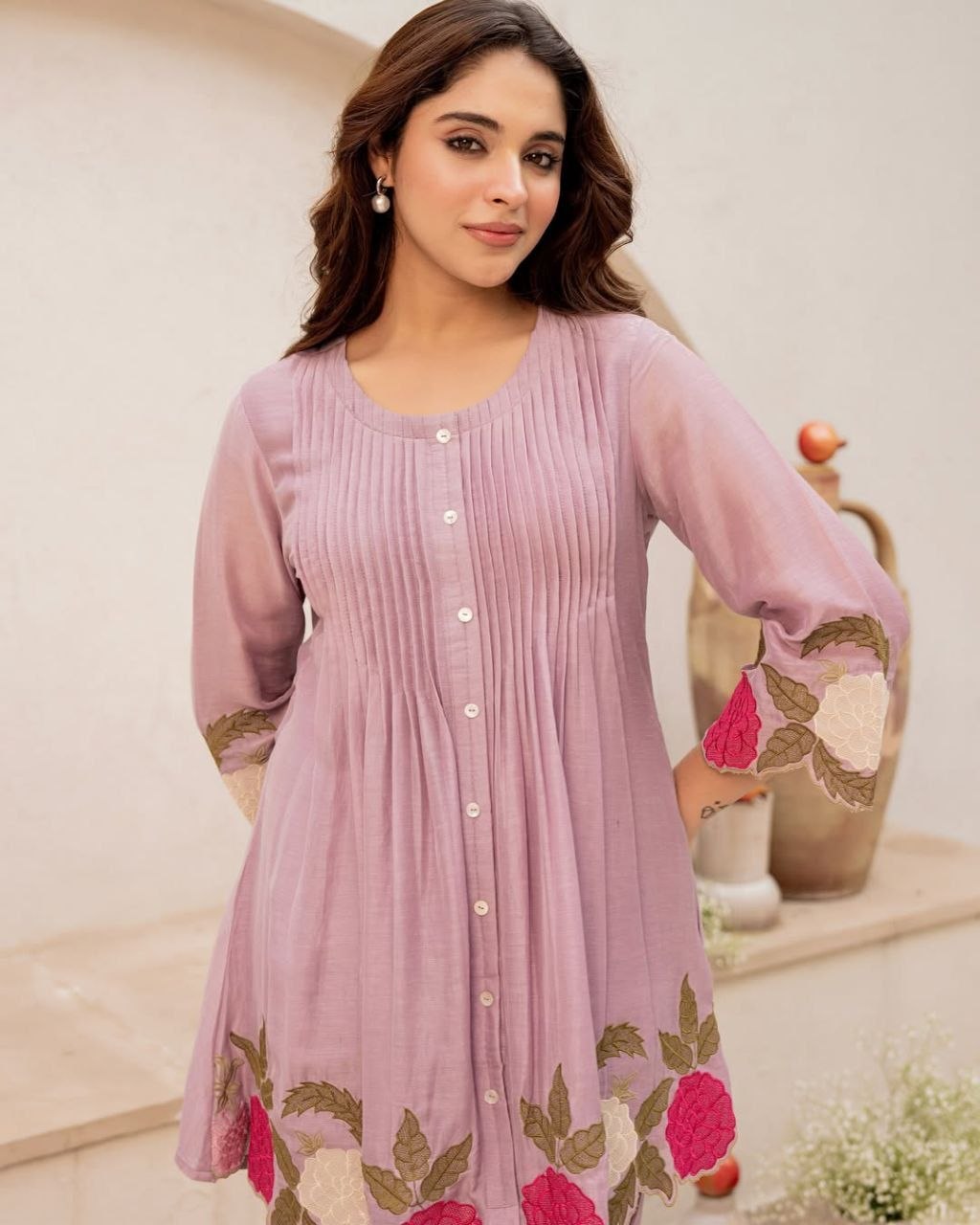 Swanari Fashion Lavender Bloom Appliqué Co-ord Set