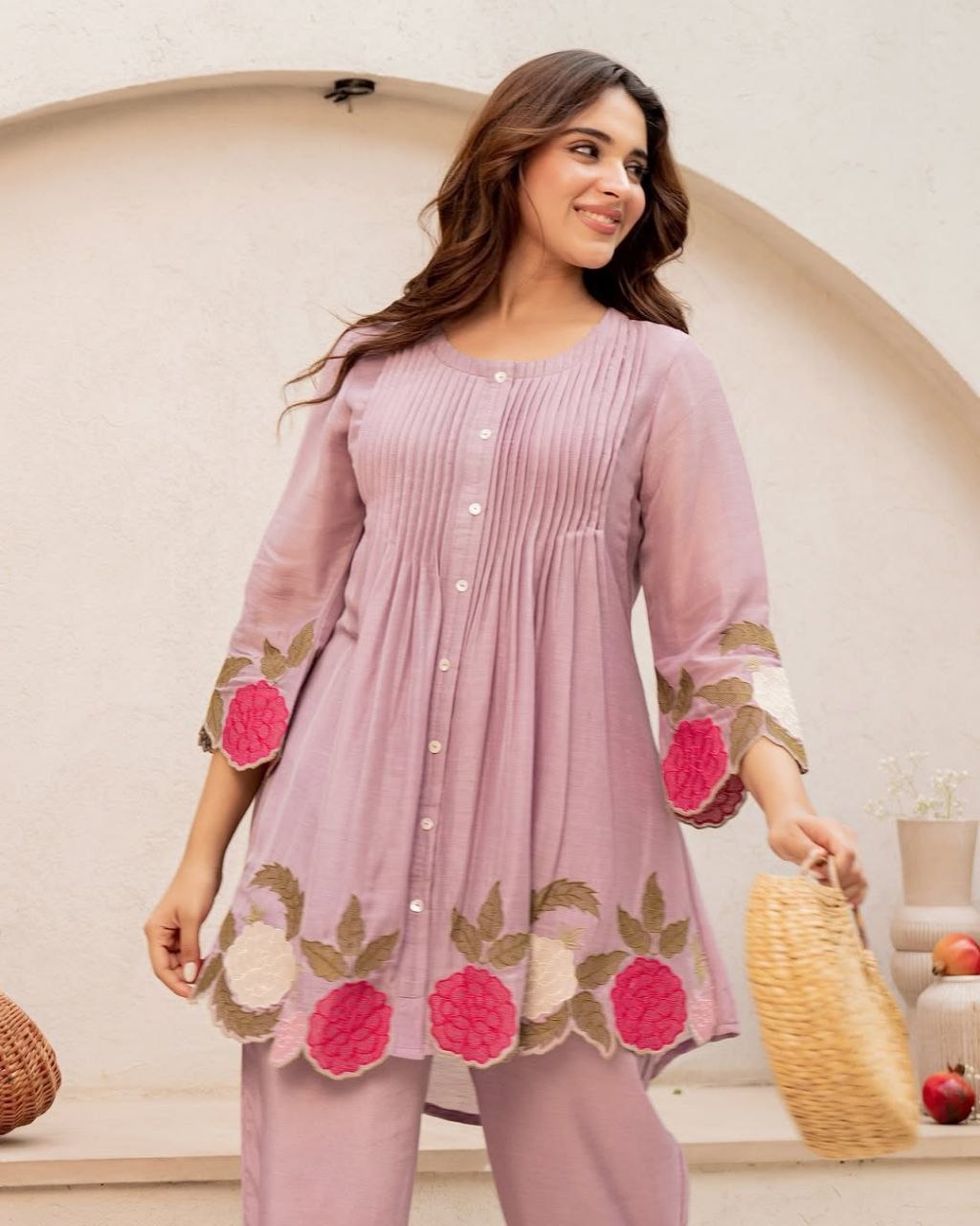 Swanari Fashion Lavender Bloom Appliqué Co-ord Set