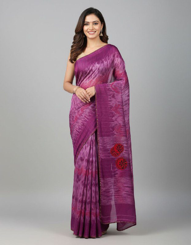 Abstract Grey-Blue Print Saree