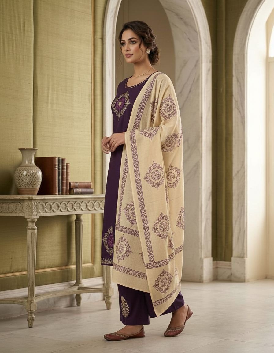 Arctic Flora Hand-Block Print Cotton Kurta & Tapered Pant Set