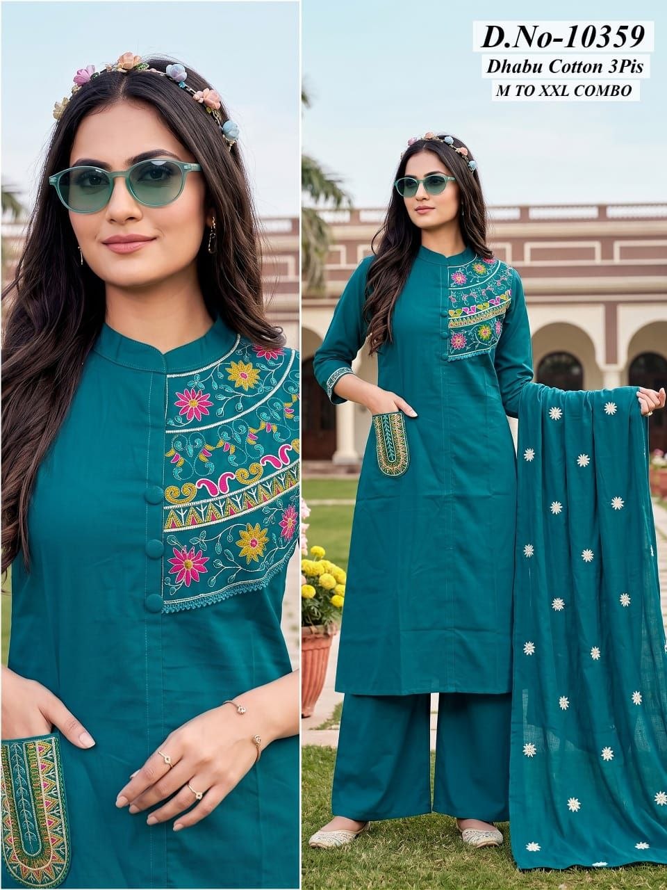 Dabbu Cotton Manual Work 3-Piece Suit Set with Heavy Cotton Dupatta