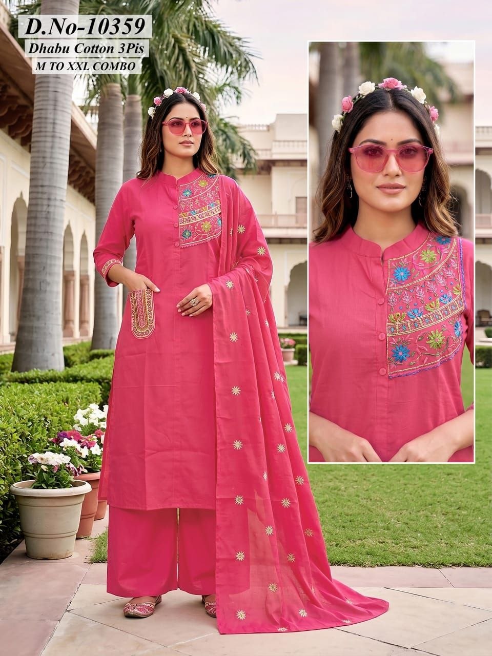 Dabbu Cotton Manual Work 3-Piece Suit Set with Heavy Cotton Dupatta