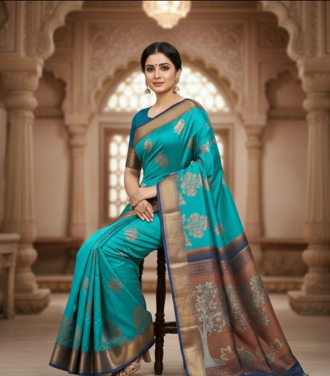 Cerulean Majesty: Tree of Life Banarasi Silk Saree