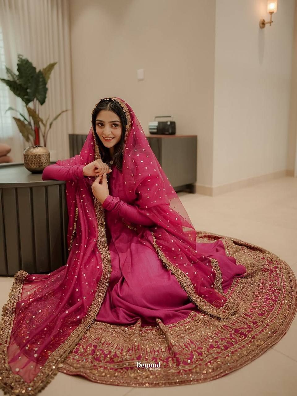 Elegant Magenta Anarkali Suit with Heavy Gold Zari Border