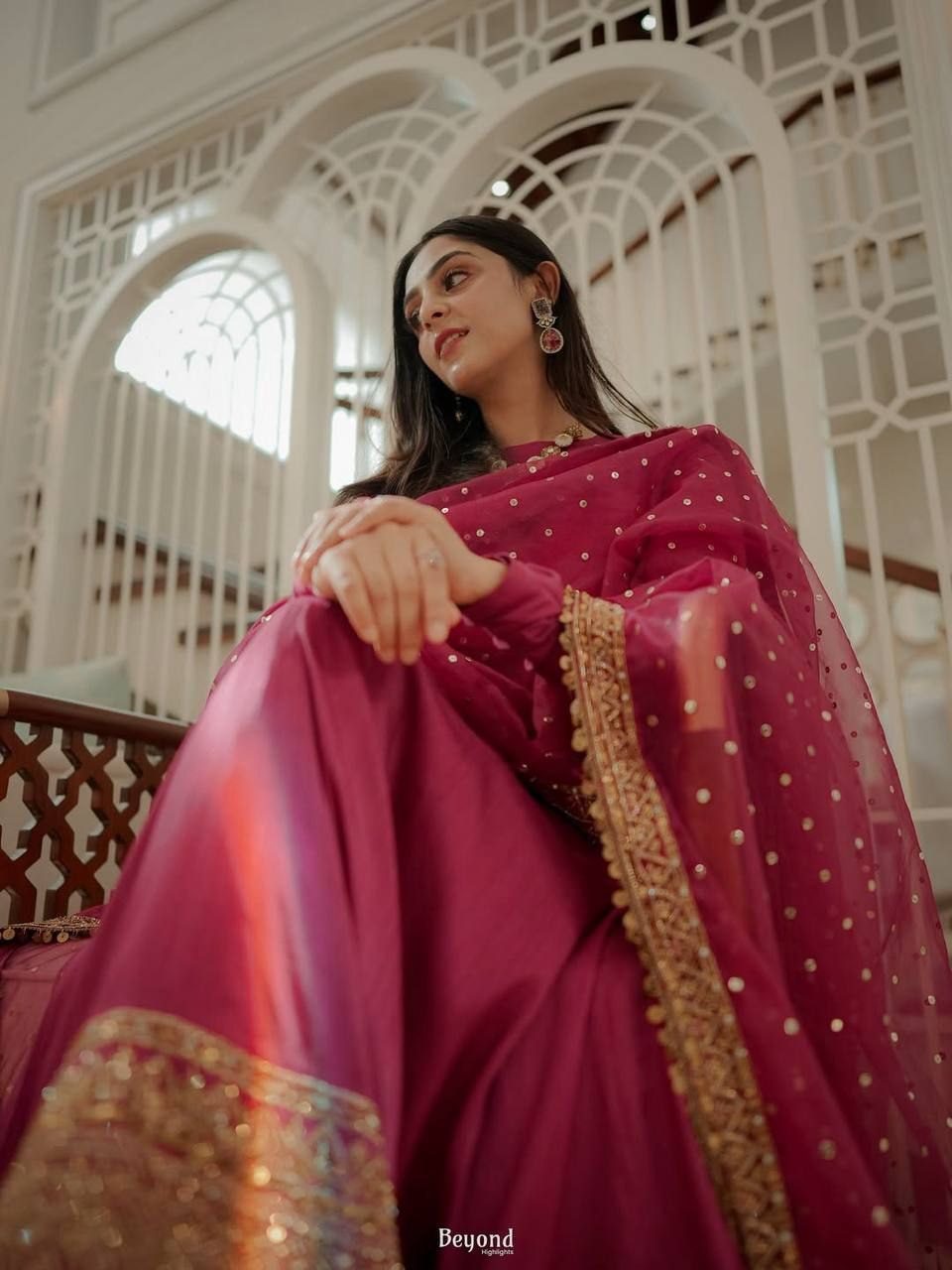 Elegant Magenta Anarkali Suit with Heavy Gold Zari Border