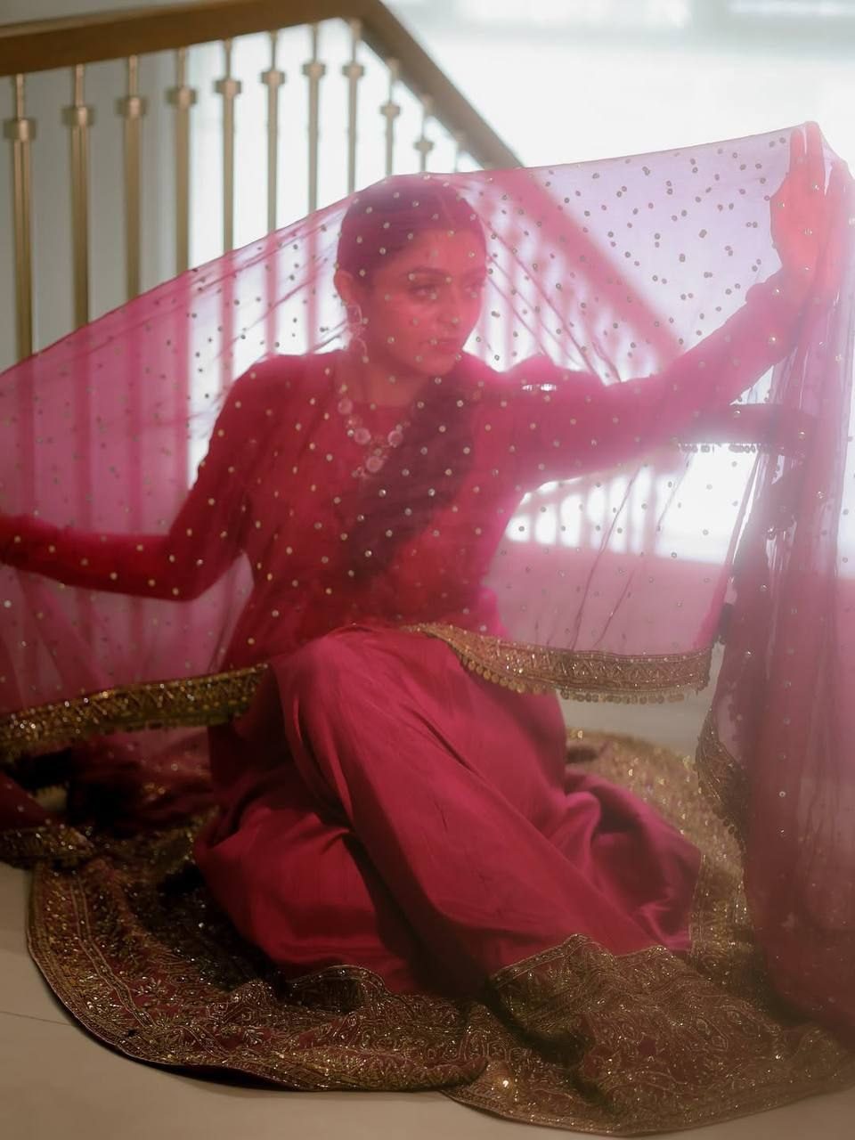 Elegant Magenta Anarkali Suit with Heavy Gold Zari Border