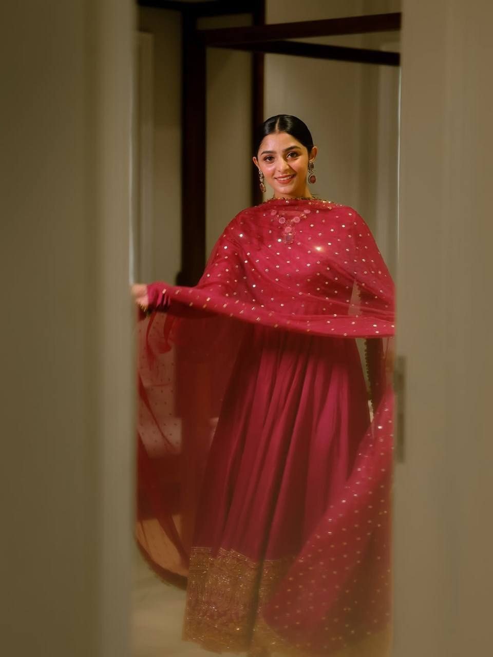 Elegant Magenta Anarkali Suit with Heavy Gold Zari Border