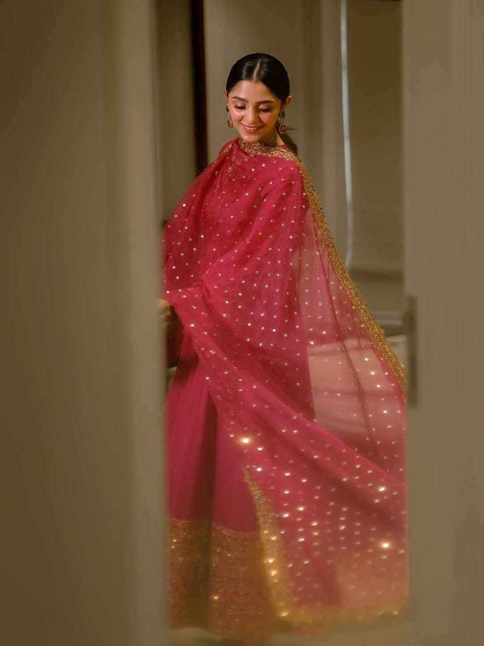Elegant Magenta Anarkali Suit with Heavy Gold Zari Border