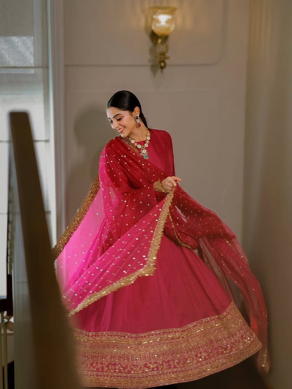 Elegant Magenta Anarkali Suit with Heavy Gold Zari Border