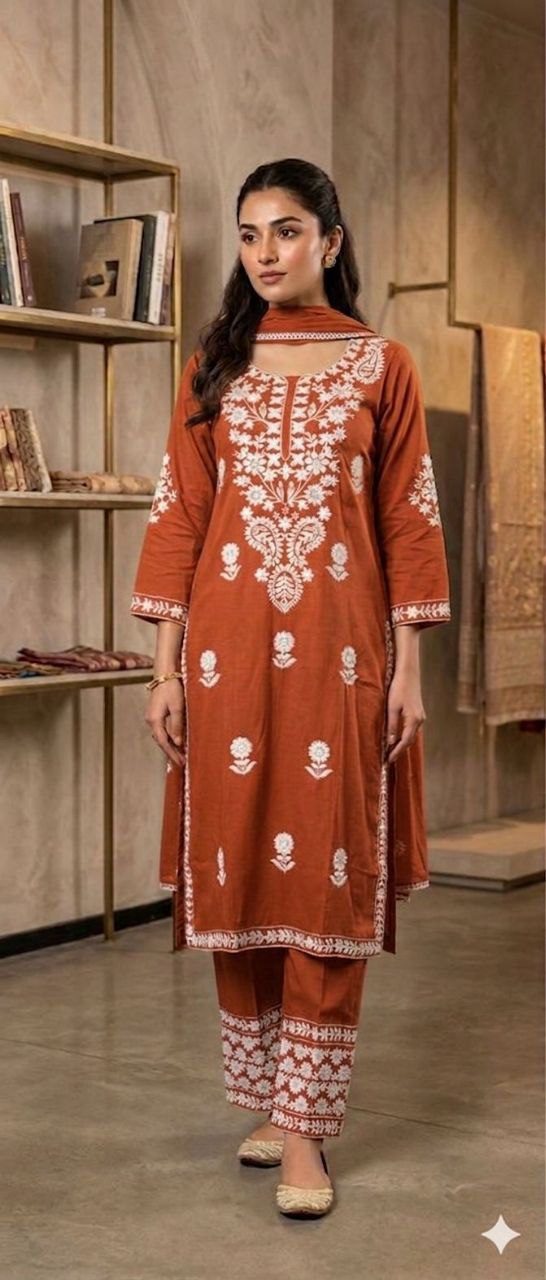 Geometric Earth-Tone Hand-Block Print Kurta & Pant Set