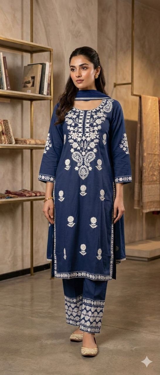 Geometric Earth-Tone Hand-Block Print Kurta & Pant Set