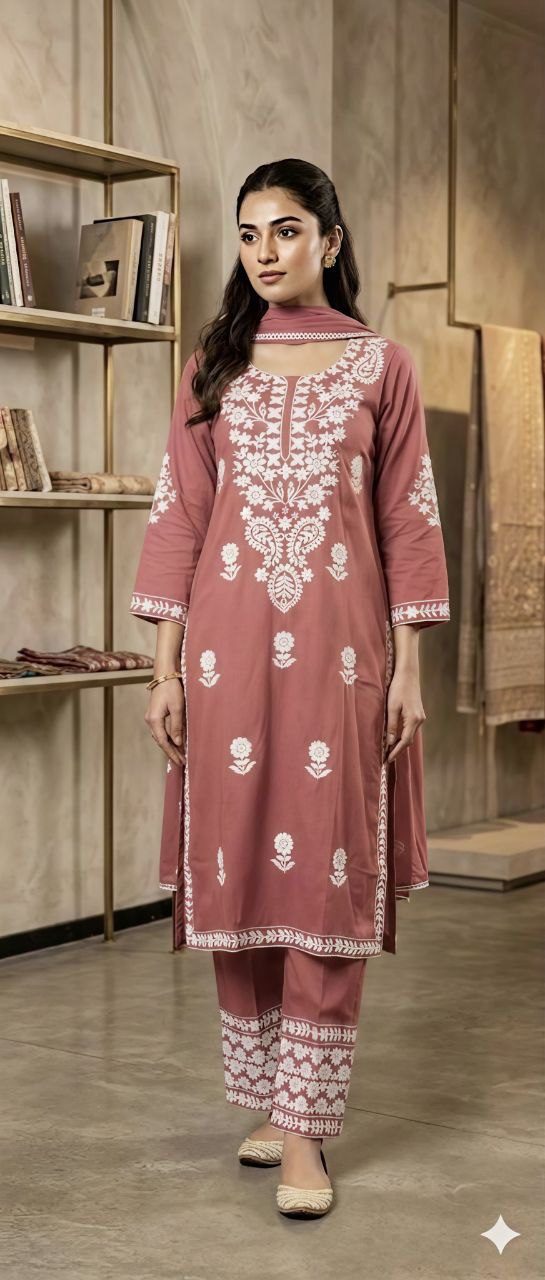 Geometric Earth-Tone Hand-Block Print Kurta & Pant Set