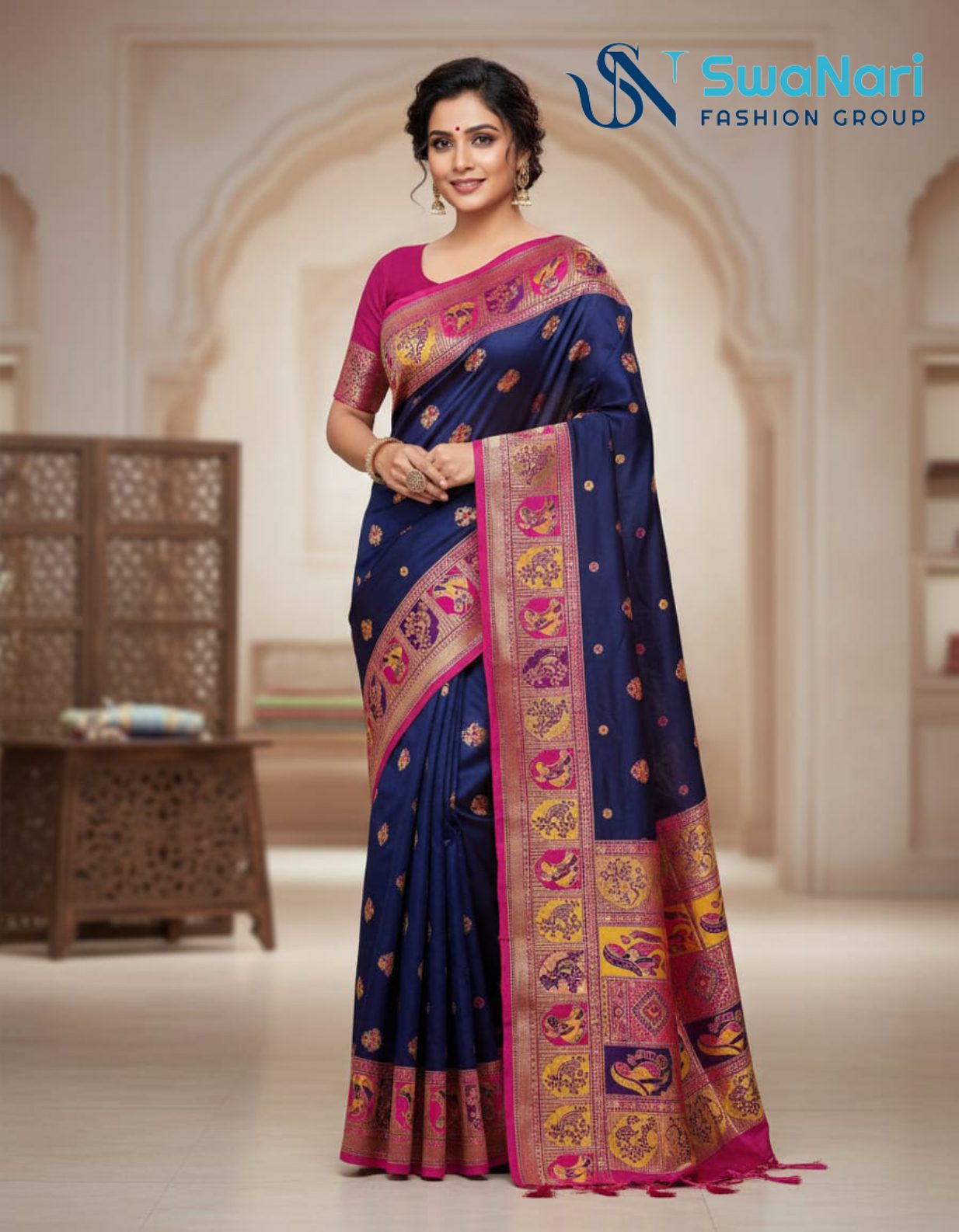 Black & Gold Kajari Woven Saree