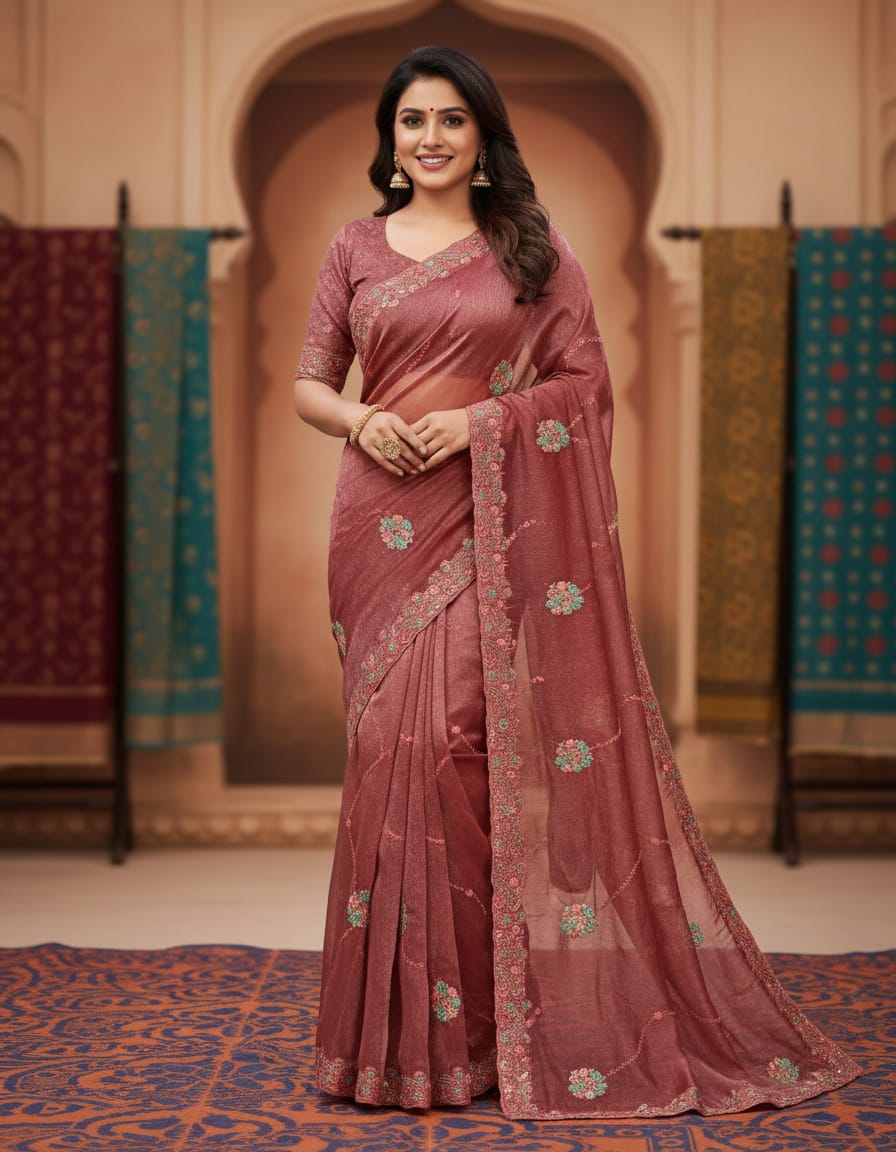 Dusty Rose Embroidered Georgette