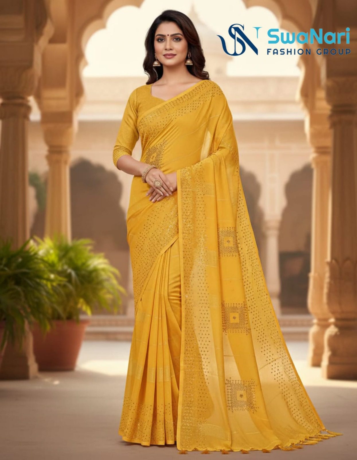 Peach Glow Dotted Shimmer Saree