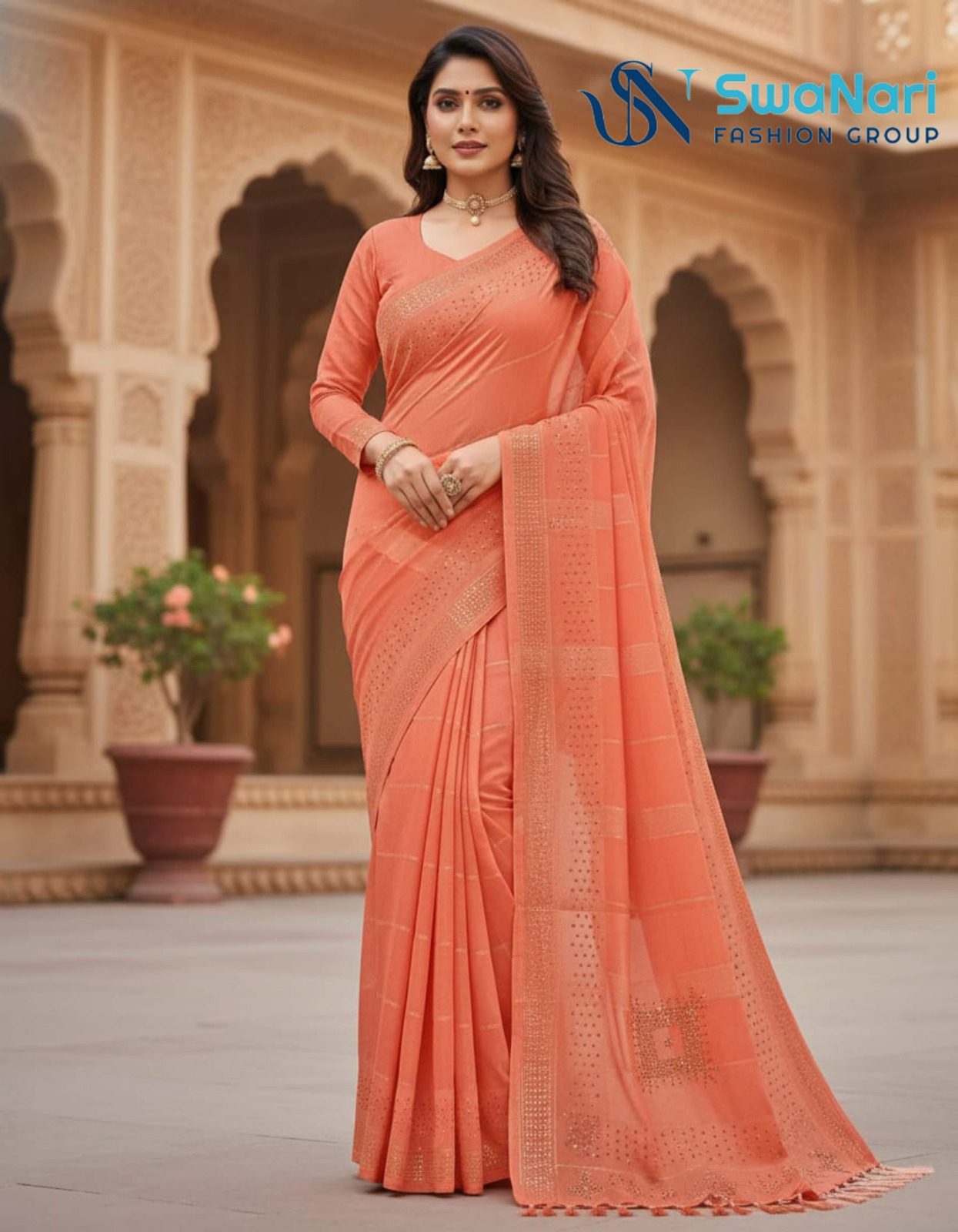 Peach Glow Dotted Shimmer Saree
