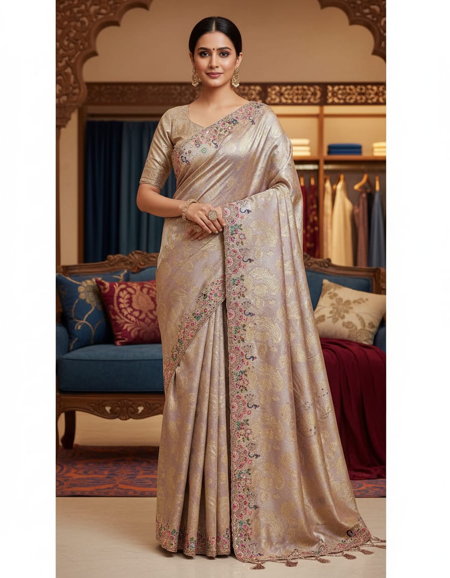 Elegant Lavender and Silver Designer Saree