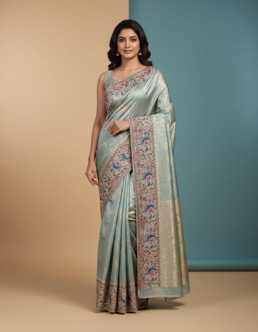 Elegant Lavender and Silver Designer Saree
