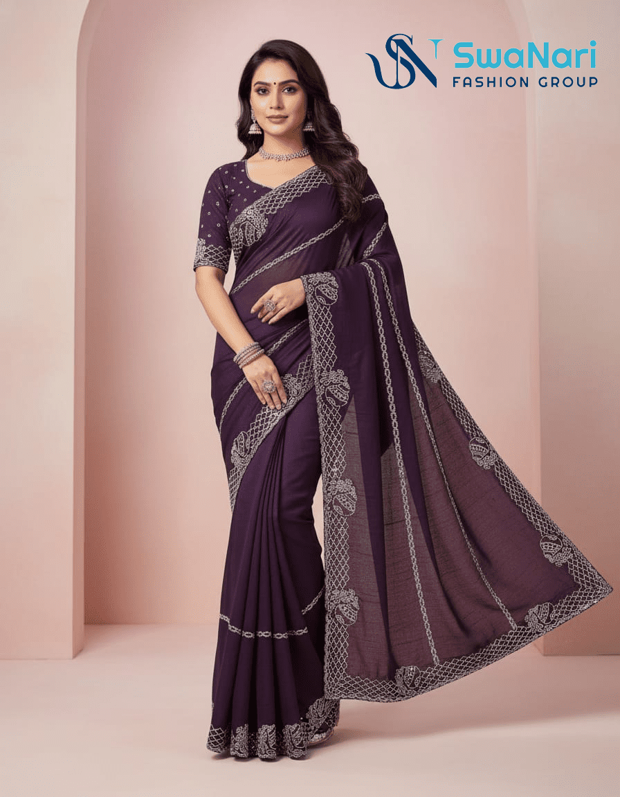 Elegant Wine Embellished Party Saree