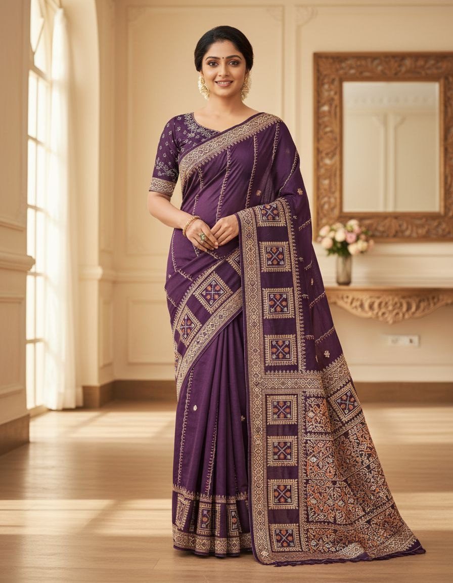 Emerald Elegance Star Georgette Saree with Swarovski Embellished Lahariya Pallu
