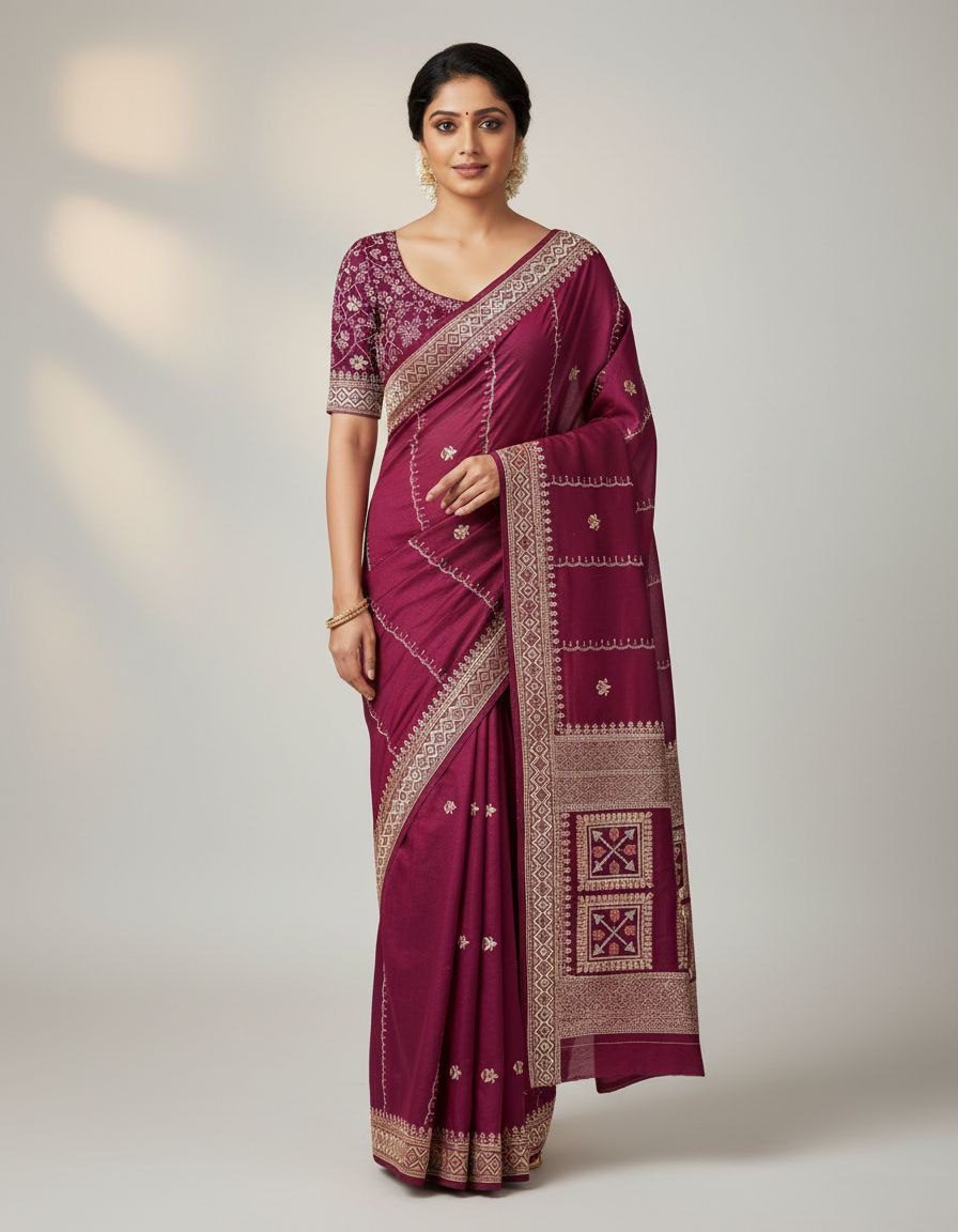 Emerald Elegance Star Georgette Saree with Swarovski Embellished Lahariya Pallu