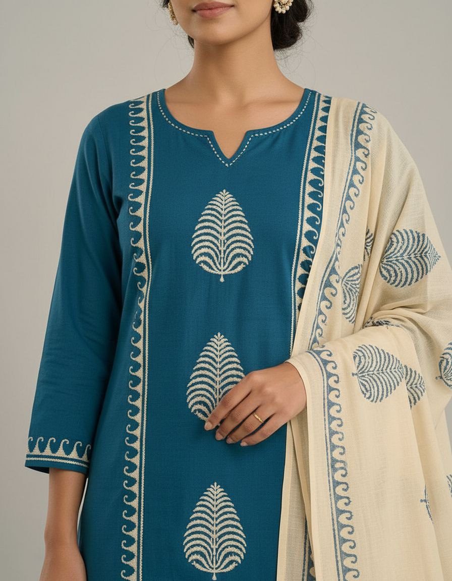 Bohemian Bloom Hand-Block Print Cotton Kurta & Tapered Pant Set