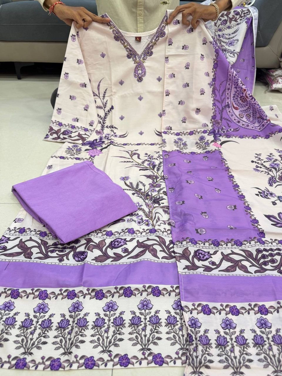 Lavender Bloom Printed Kurta Set with Elegant Dupatta