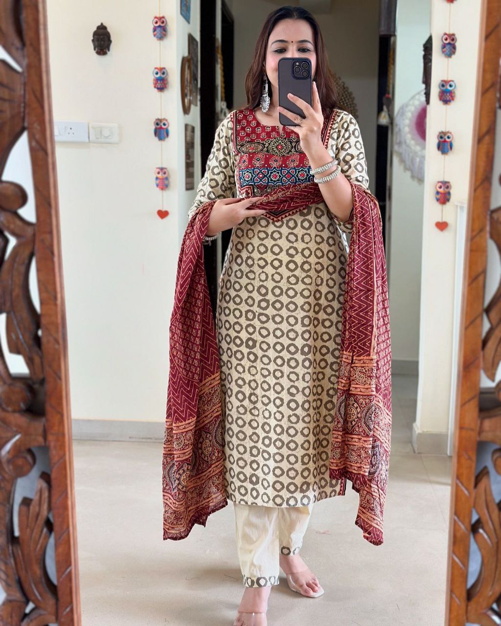 Royal Maroon Ajrakh Print Kurta Set with Elegant Dupatta