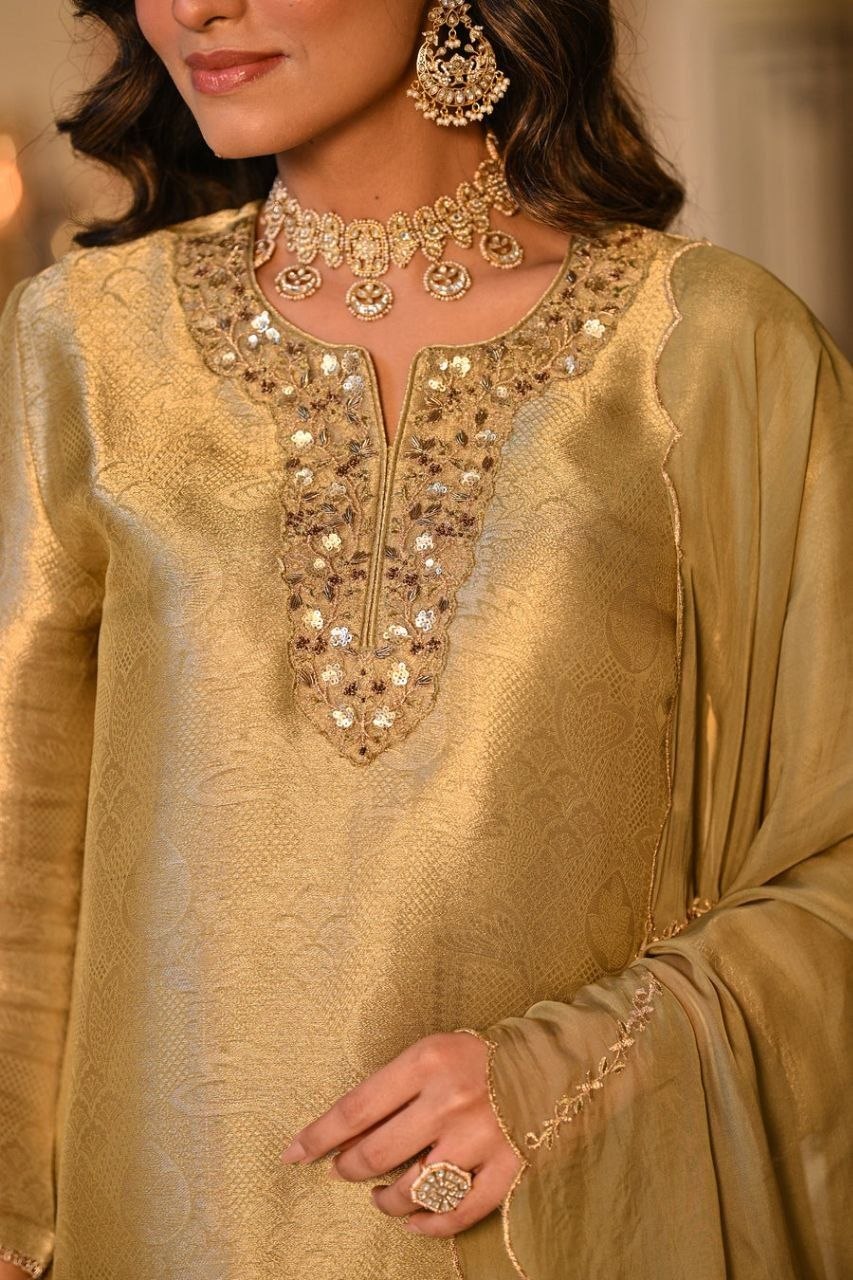 Royal Moonstone Beige & Sage Green Embroidered Festive Suit Set with Elegant Dupatta