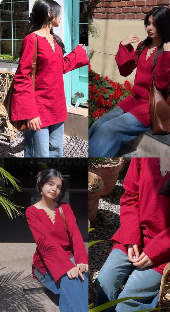 Deep red elegent short kurti ❤️💌