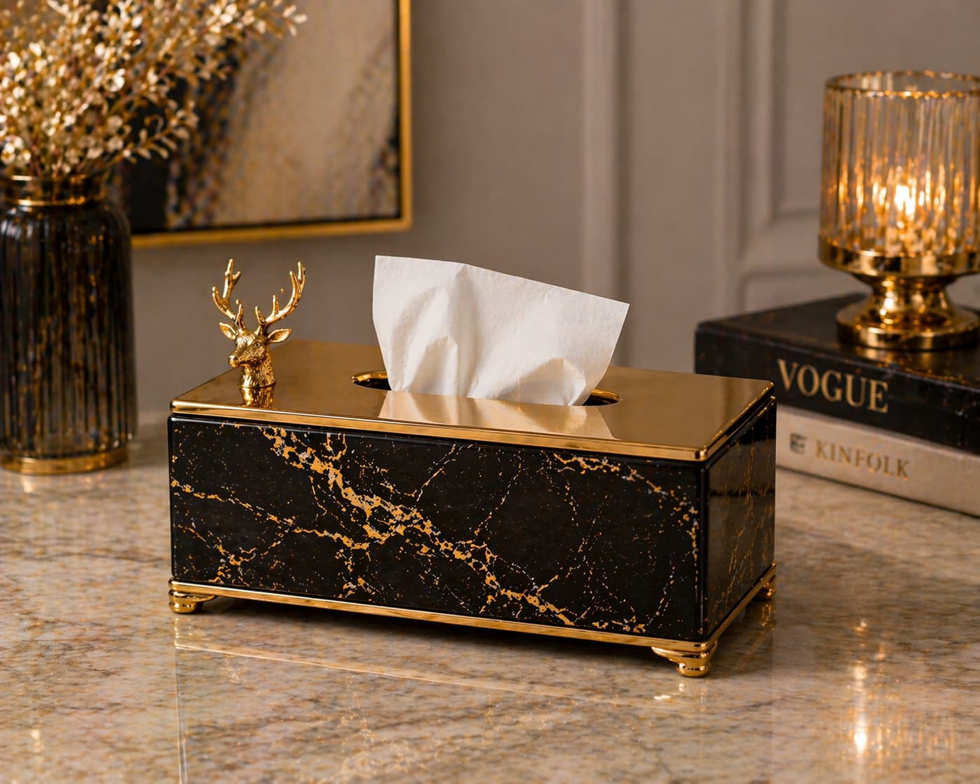 Royal Noir Marble Tissue Box