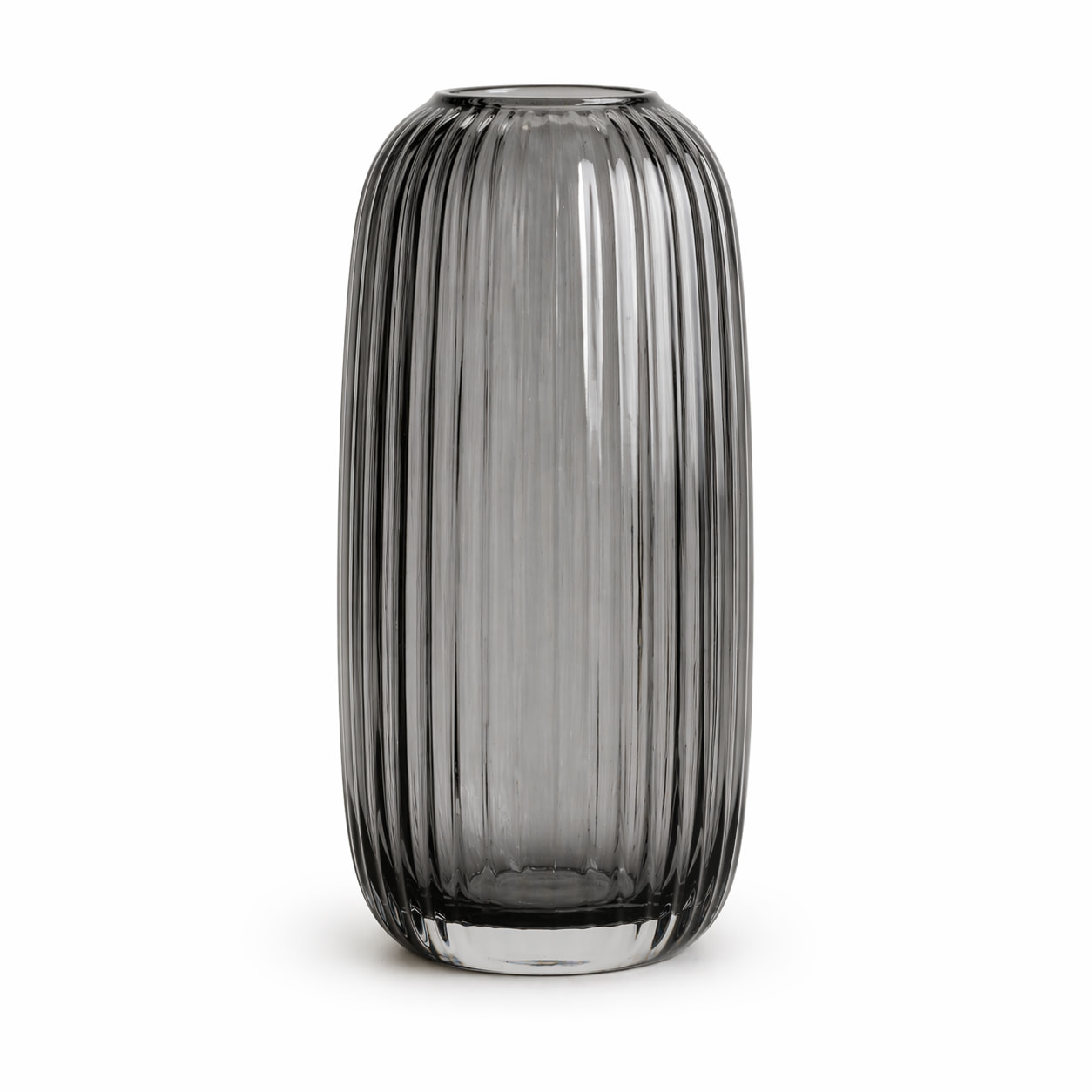Smoky Ribbed Glass Vase