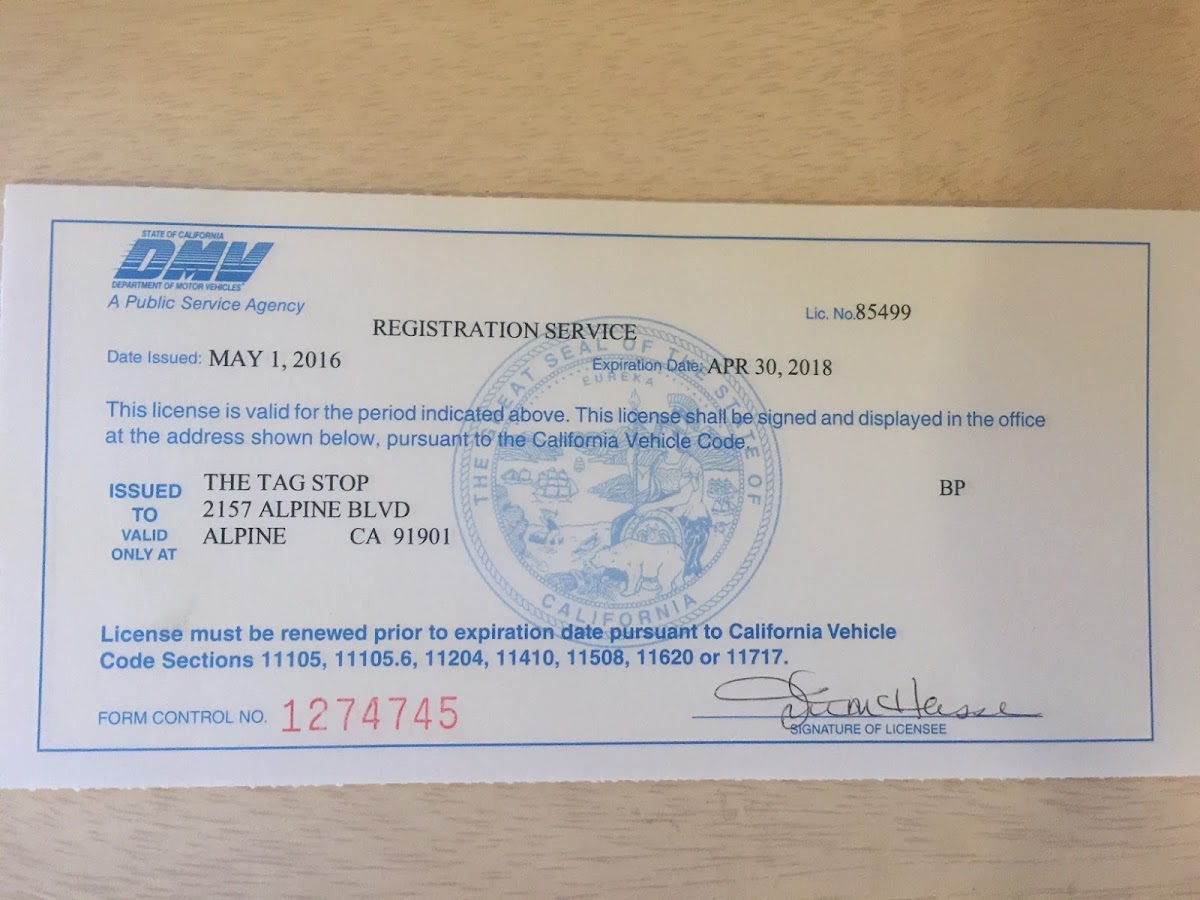 The Tag Stop - Alpine 85499 Licensed By DMV