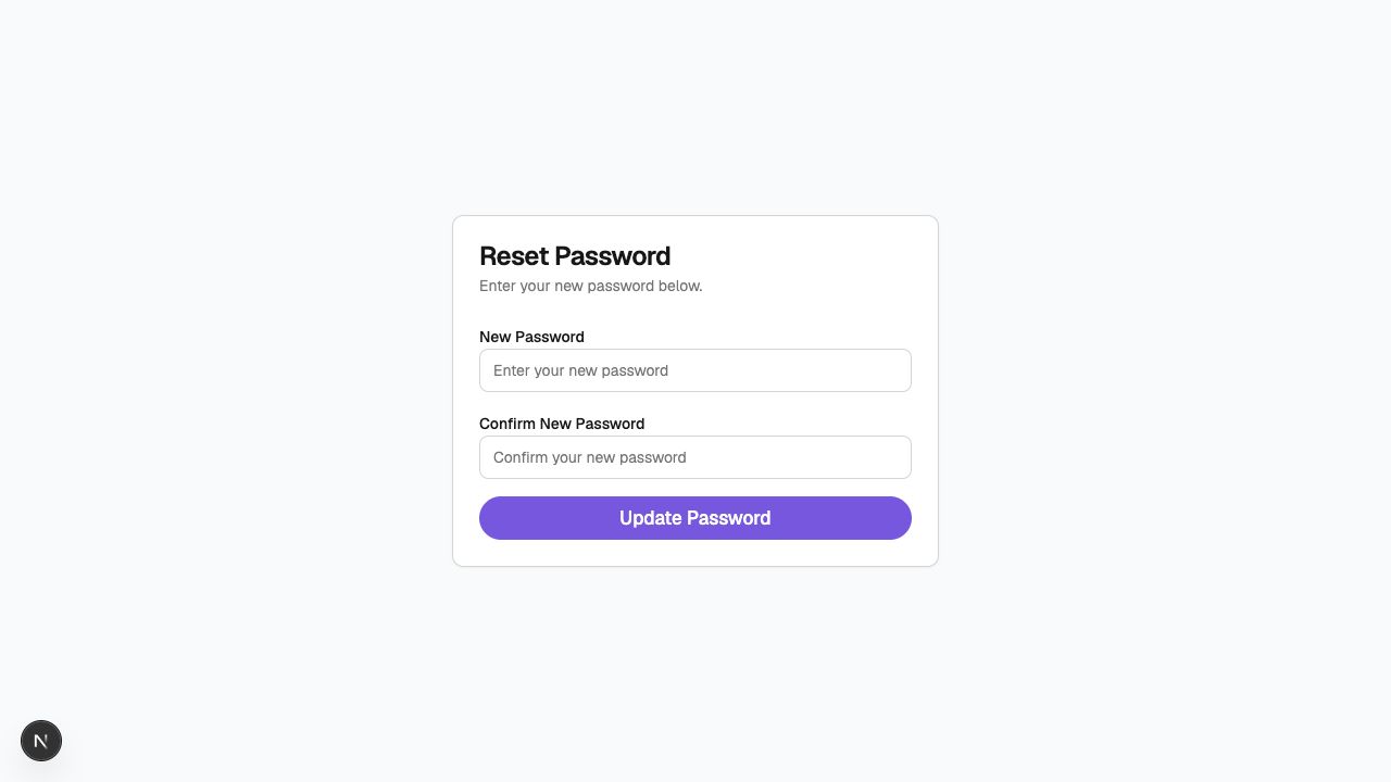 Peeptown reset password screen with new password and confirm password fields